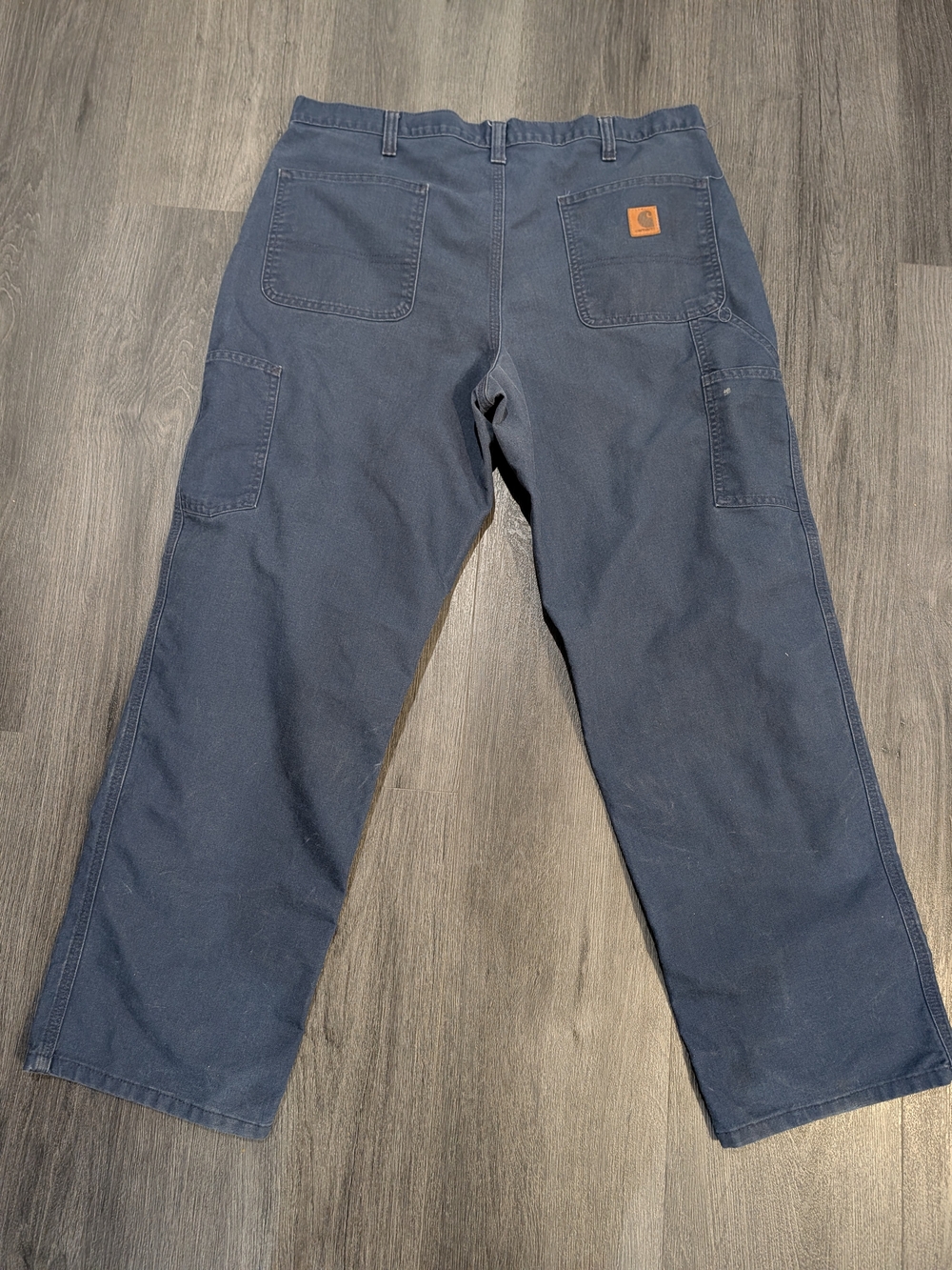 Carhartt B03 Men's 38 Navy Blue Carpenter Work Pants Dungaree Faded Workwear